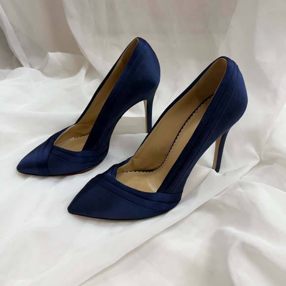 CHARLOTTE OLYMPIA NAVY BLUE SATIN DEBONAIRE PUMPS SIZE 38.5 - Picture 9 of 9